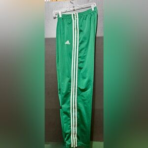 🍥VINTAGE Adidas Green White 3 Stripe Tear-Away Snap Warm Up Pants